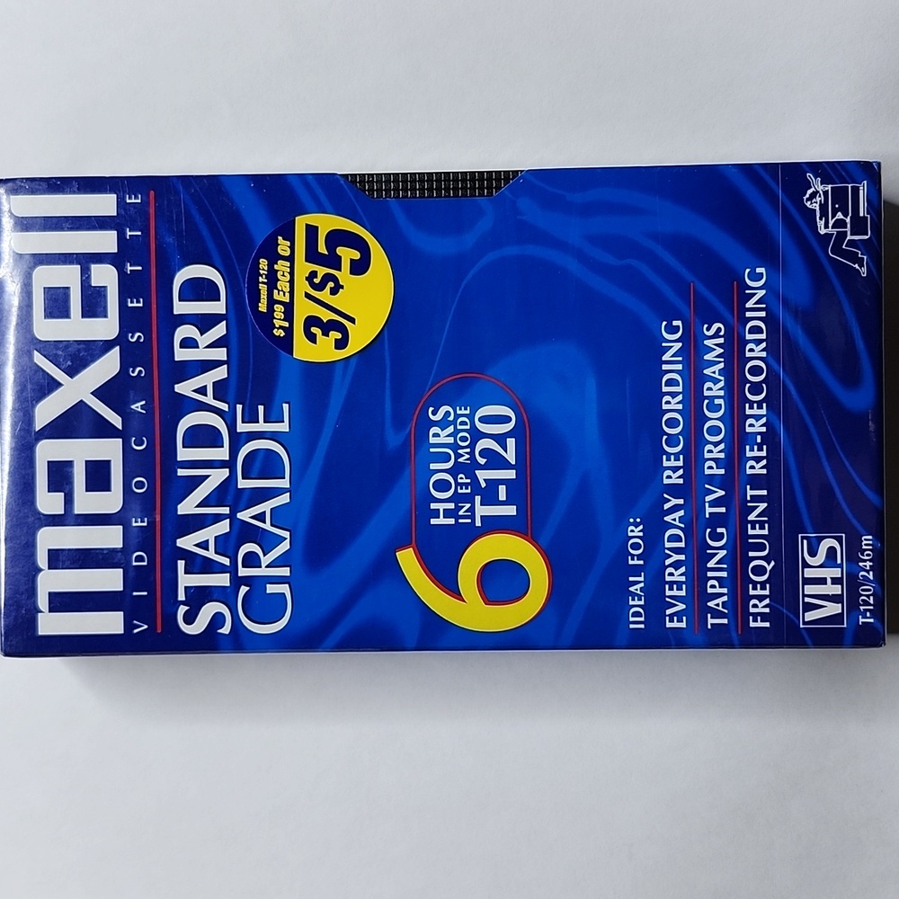 New Old Stock Sealed Maxell VHS Blank Tape, Standard Grade 6 Hours